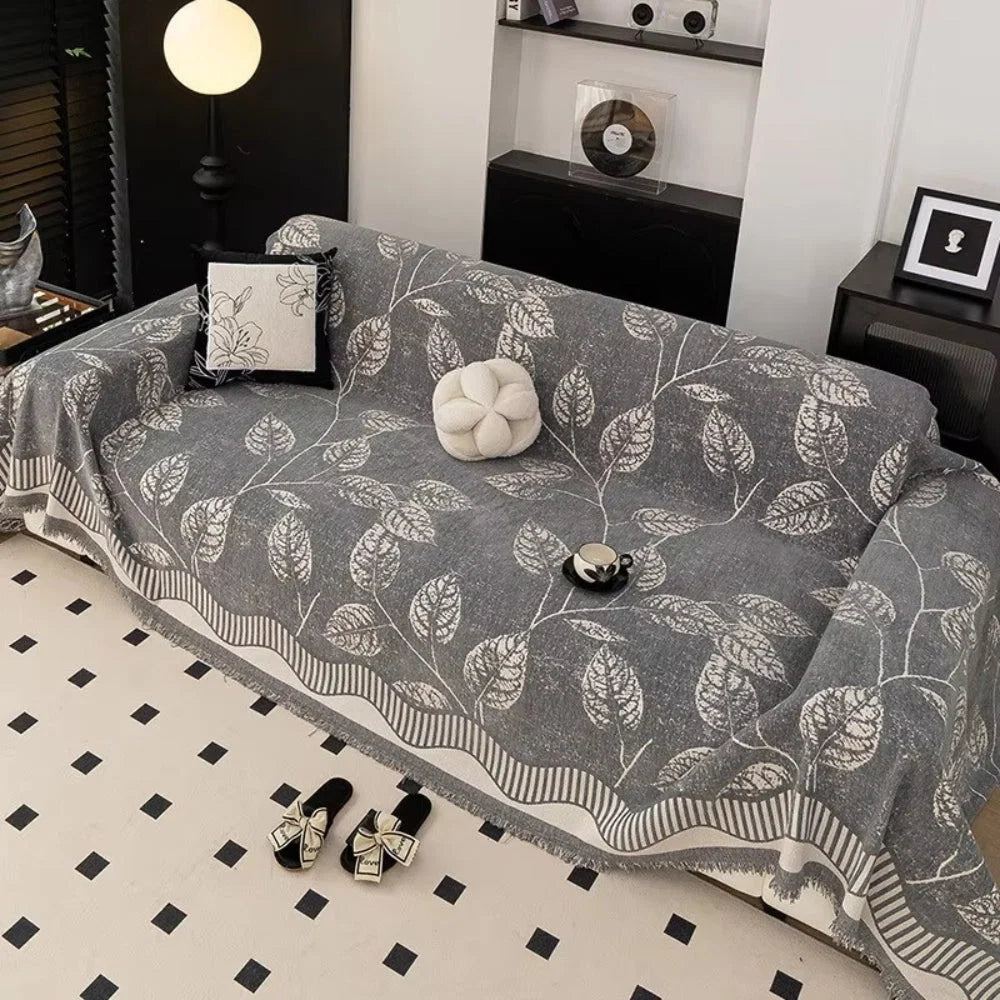 Sofa Cover Chenille Leaf Pattern Anti-Slip & Machine Washable