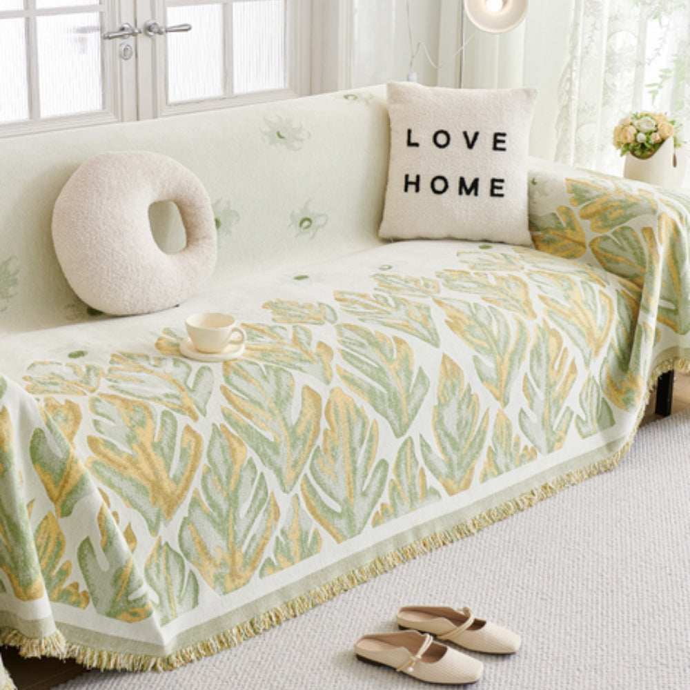 Sofa Cover Chenille Leaf Pattern Non-Slip Machine Washable