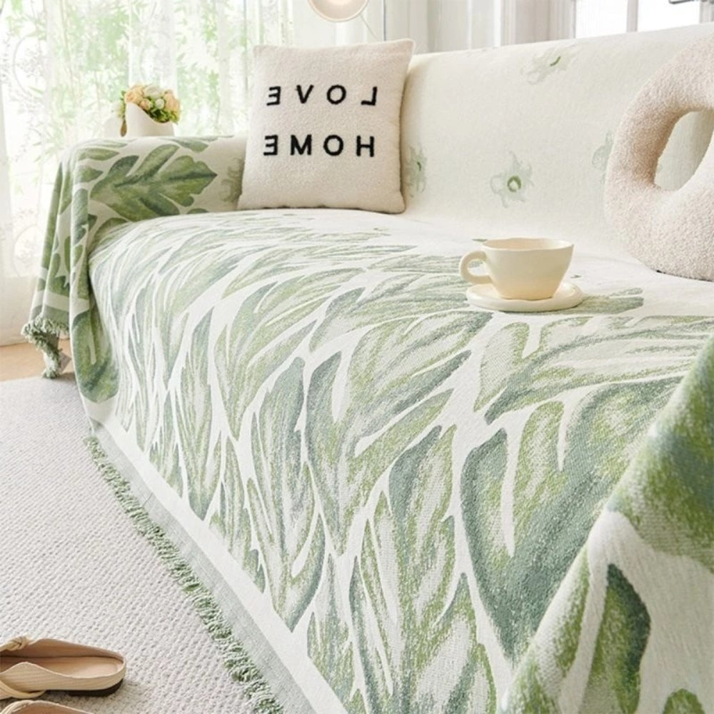 Sofa Cover Chenille Leaf Pattern Non-Slip Machine Washable