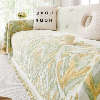 Sofa Cover Chenille Leaf Pattern Non-Slip Machine Washable