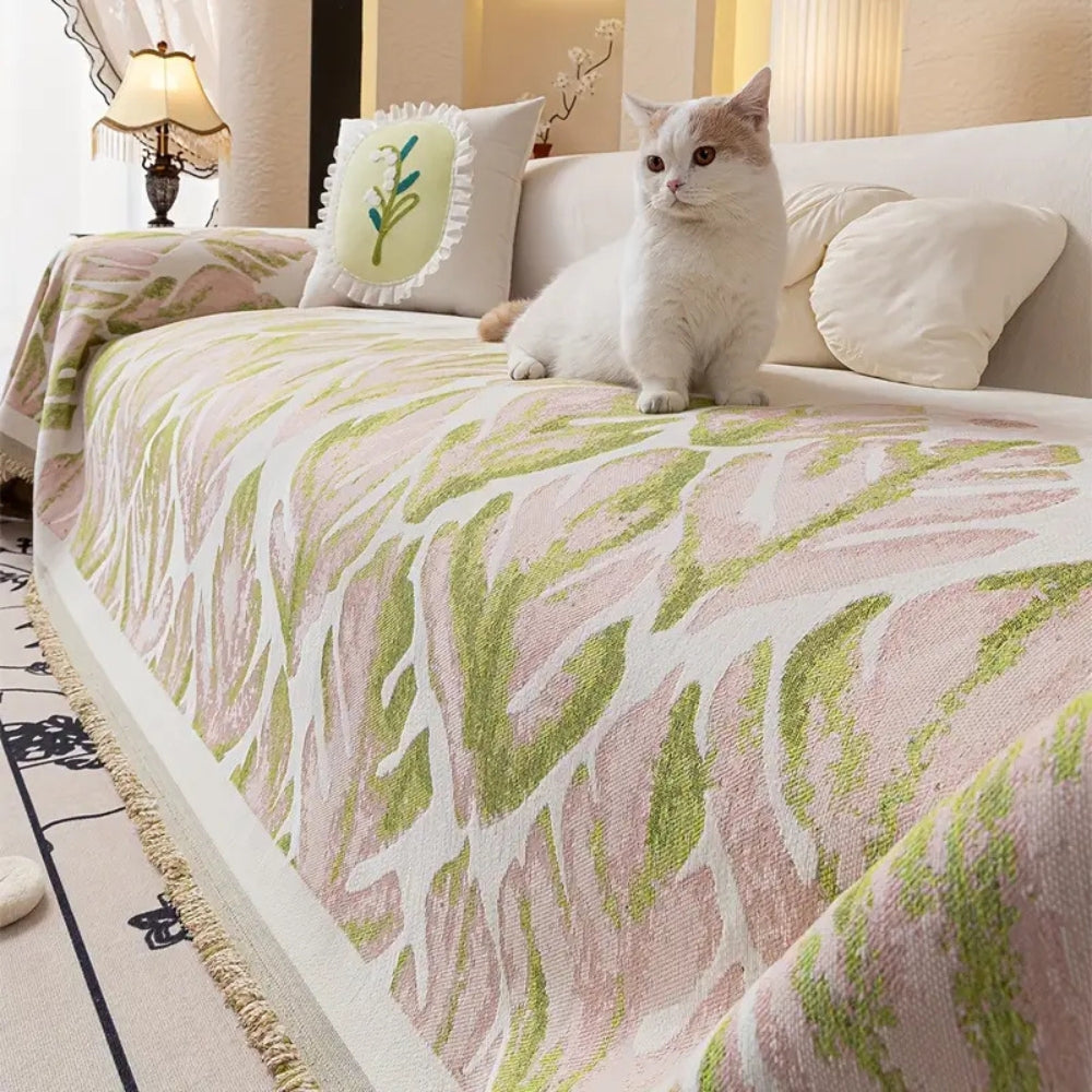 Sofa Cover Chenille Leaf Pattern Non-Slip Machine Washable
