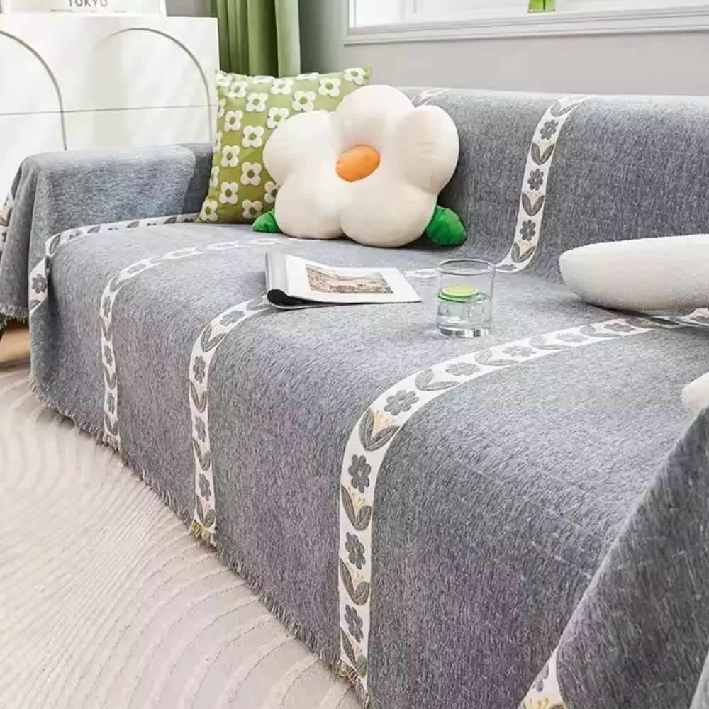 Sofa Cover Chenille Leaf Pattern Non-Slip & Machine Washable