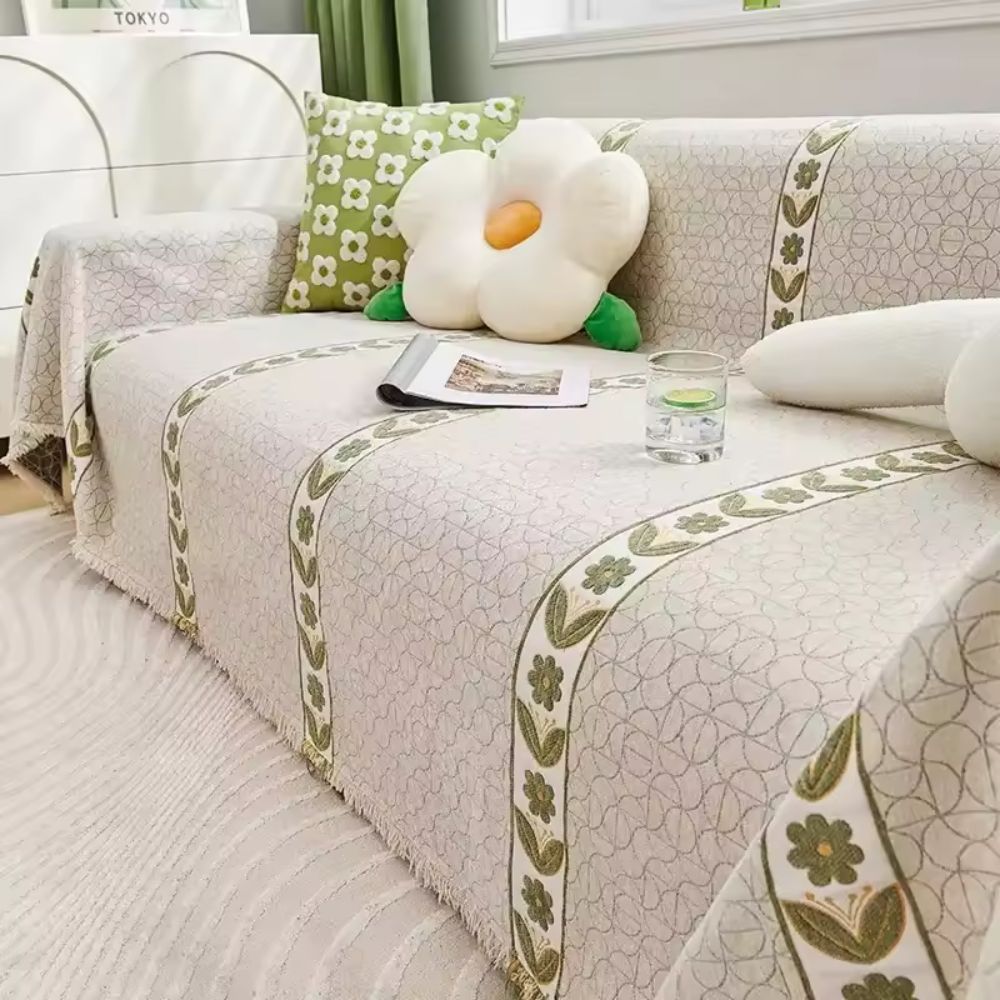 Sofa Cover Chenille Leaf Pattern Non-Slip & Machine Washable