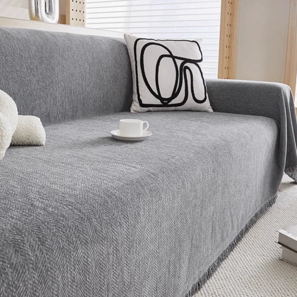 Sofa Cover Chenille Texture & Tassel Trim Water-Resistant Machine Washable