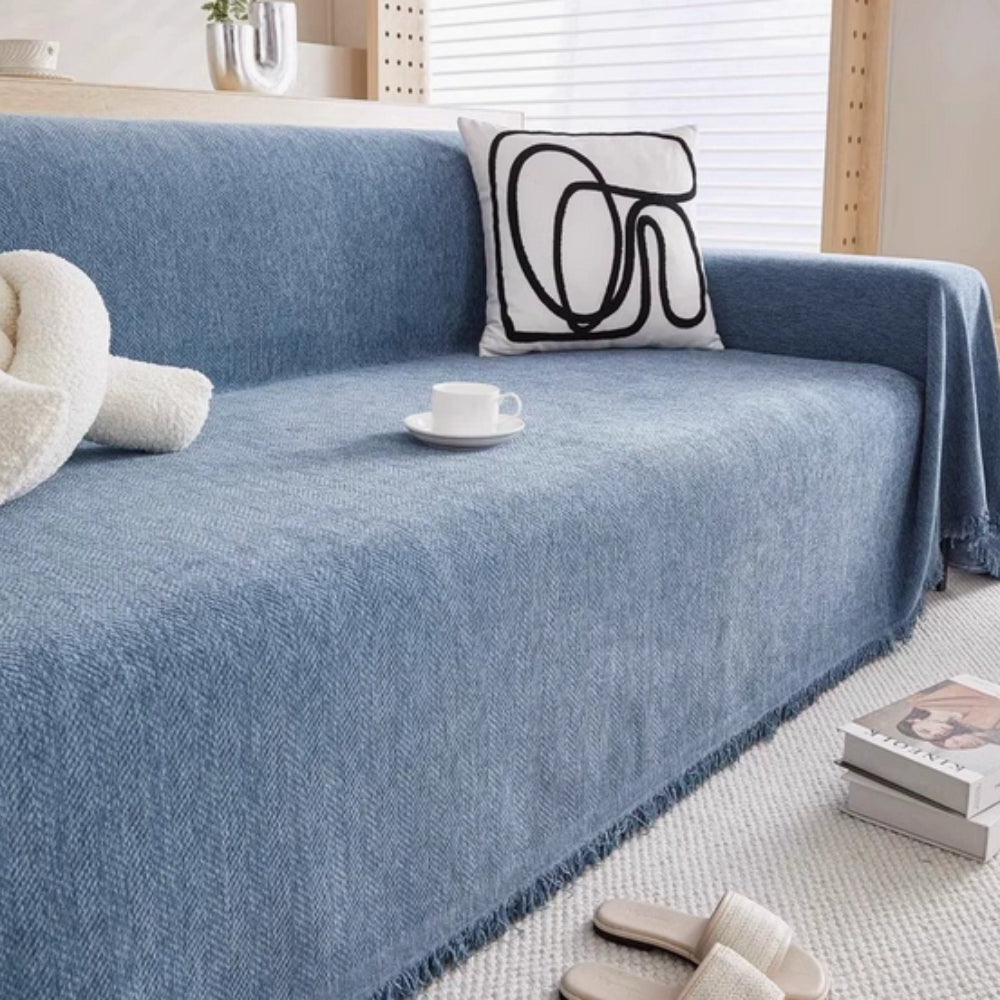 Sofa Cover Chenille Texture & Tassel Trim Water-Resistant Machine Washable
