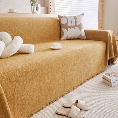 Sofa Cover Chenille Texture & Tassel Trim Water-Resistant Machine Washable