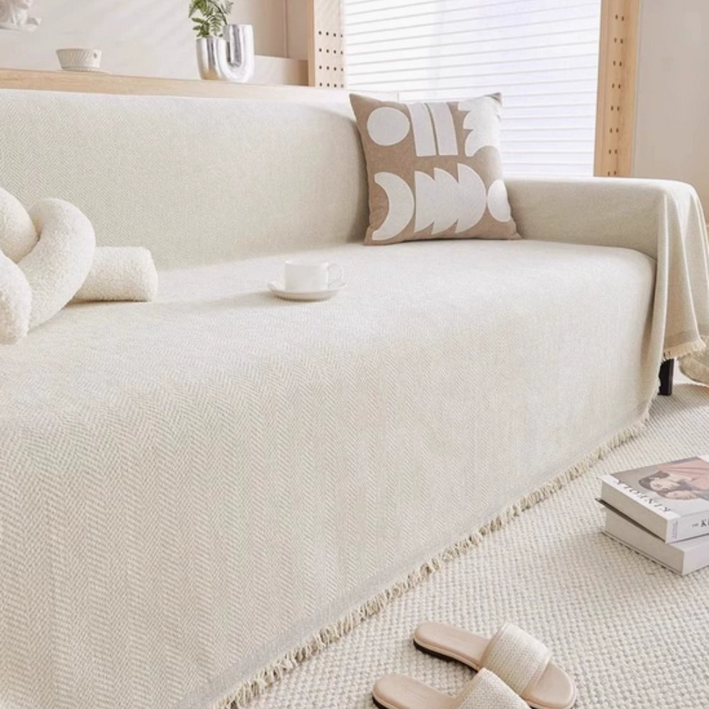Sofa Cover Chenille Texture & Tassel Trim Water-Resistant Machine Washable