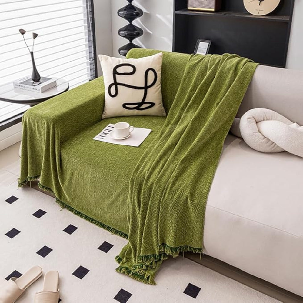 Sofa Cover Chenille Texture & Tassel Trim Water-Resistant Machine Washable