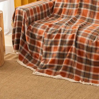 Sofa Cover Chestnut Plaid Microfiber Non-Slip & Full Coverage