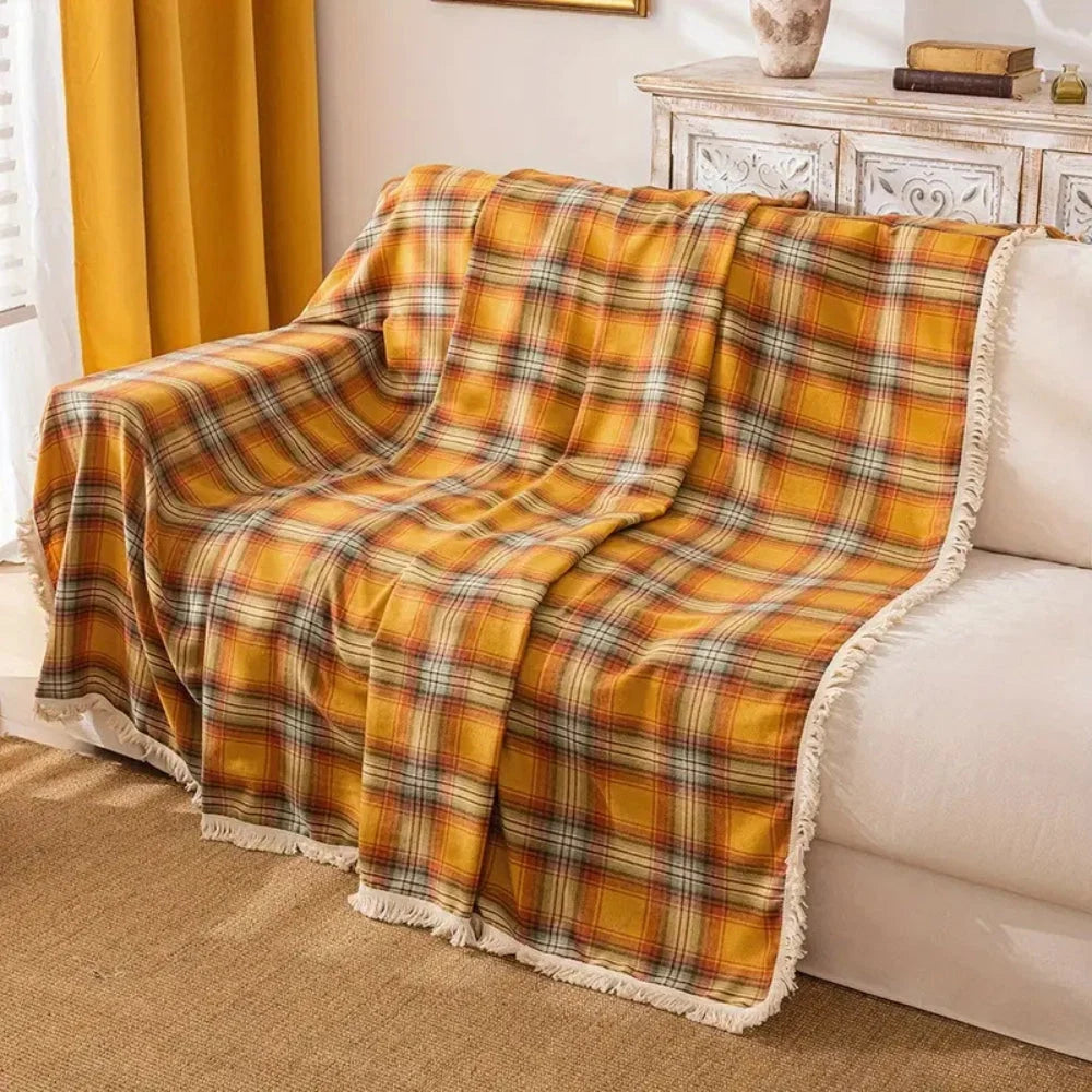 Sofa Cover Chestnut Plaid Microfiber Non-Slip & Full Coverage