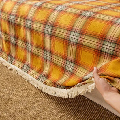 Sofa Cover Chestnut Plaid Microfiber Non-Slip & Full Coverage
