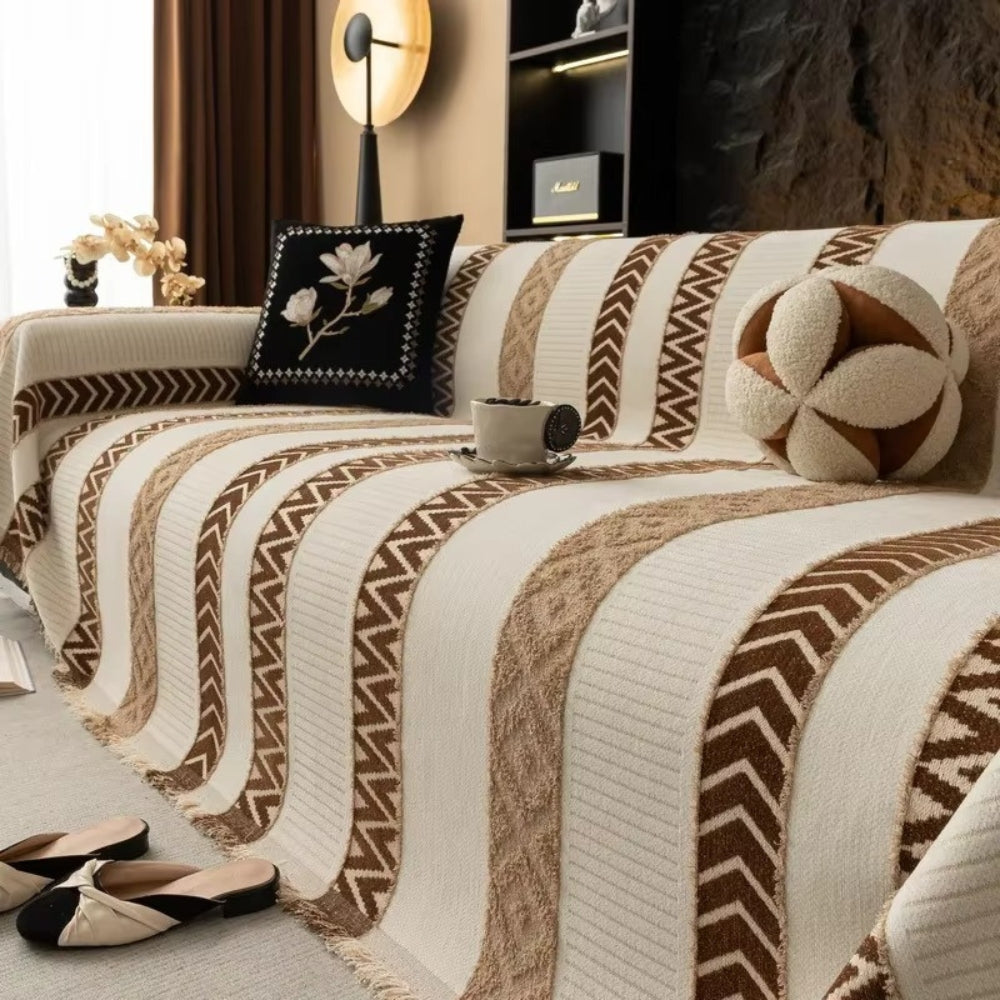 Sofa Cover Chevron Chenille Machine Washable & Anti-Slip