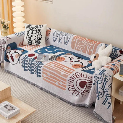 Sofa Cover Cotton-Linen Jacquard & Tassels Stain Resistant