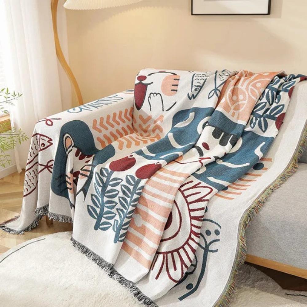Sofa Cover Cotton-Linen Jacquard & Tassels Stain Resistant