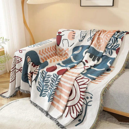 Sofa Cover Cotton-Linen Jacquard & Tassels Stain Resistant