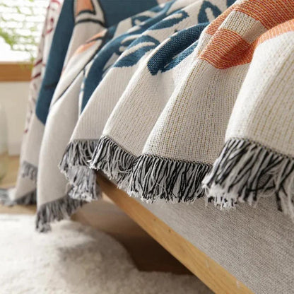 Sofa Cover Cotton-Linen Jacquard & Tassels Stain Resistant