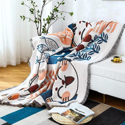 Sofa Cover Cotton-Linen Jacquard & Tassels Stain Resistant