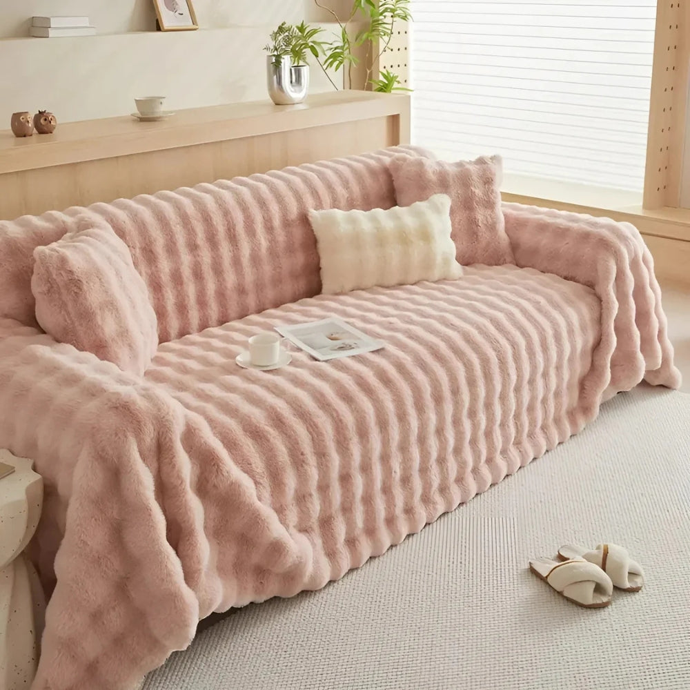 Sofa Cover Faux Rabbit Fur Stretch-Fit & Non-Slip