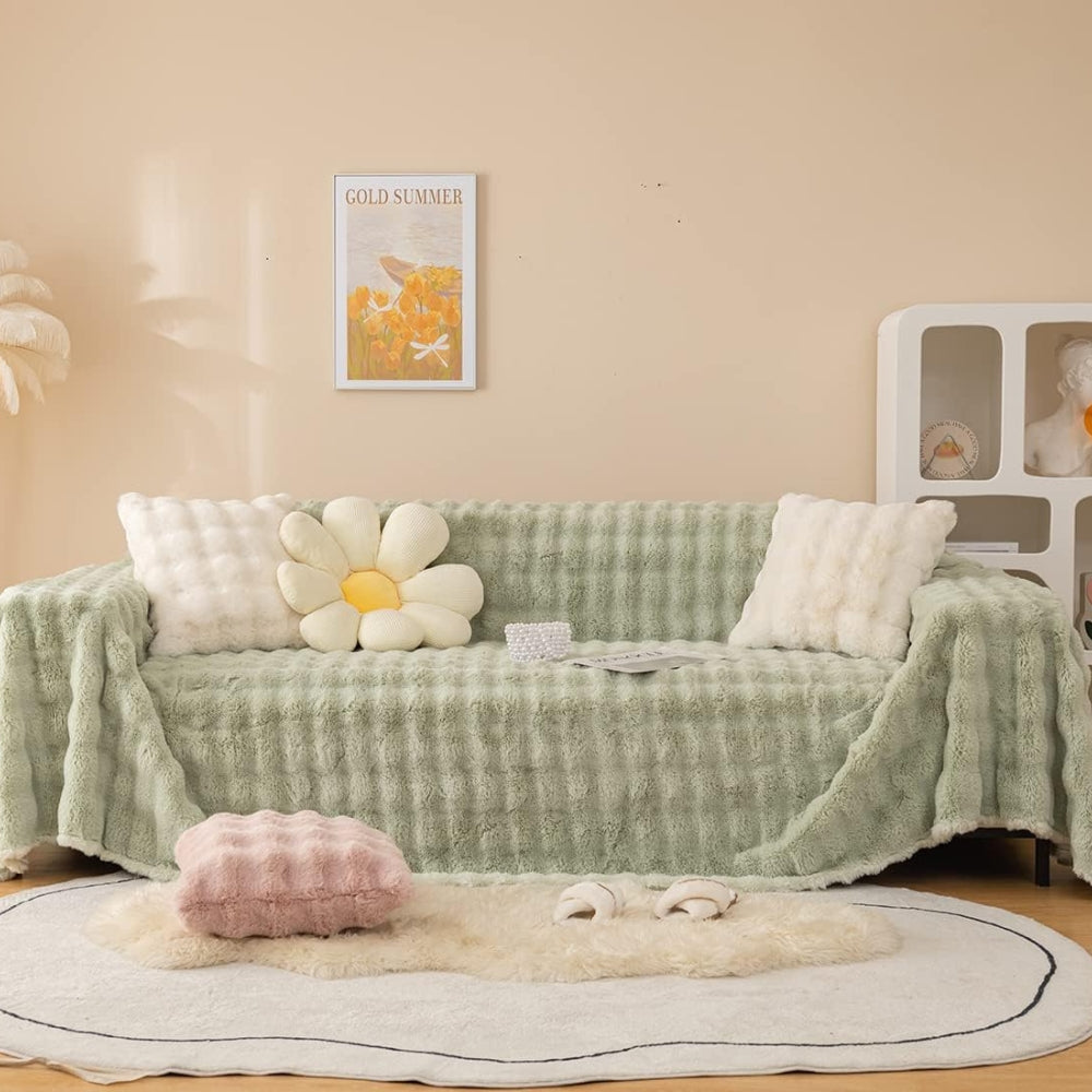 Sofa Cover Faux Rabbit Fur Stretch-Fit & Non-Slip