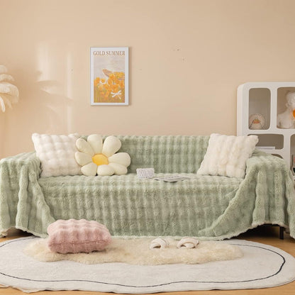 Sofa Cover Faux Rabbit Fur Stretch-Fit & Non-Slip