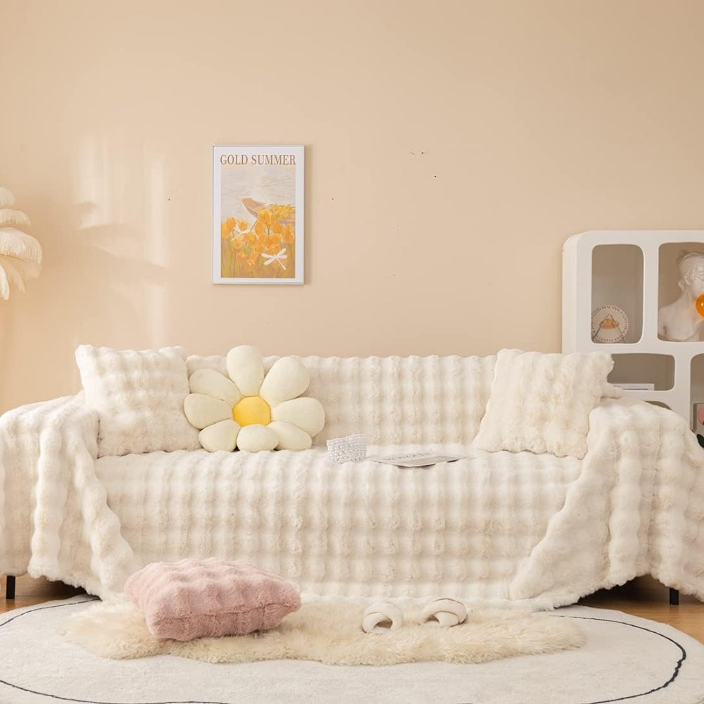 Sofa Cover Faux Rabbit Fur Stretch-Fit & Non-Slip