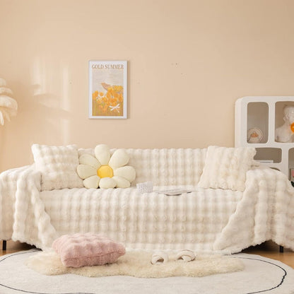 Sofa Cover Faux Rabbit Fur Stretch-Fit & Non-Slip