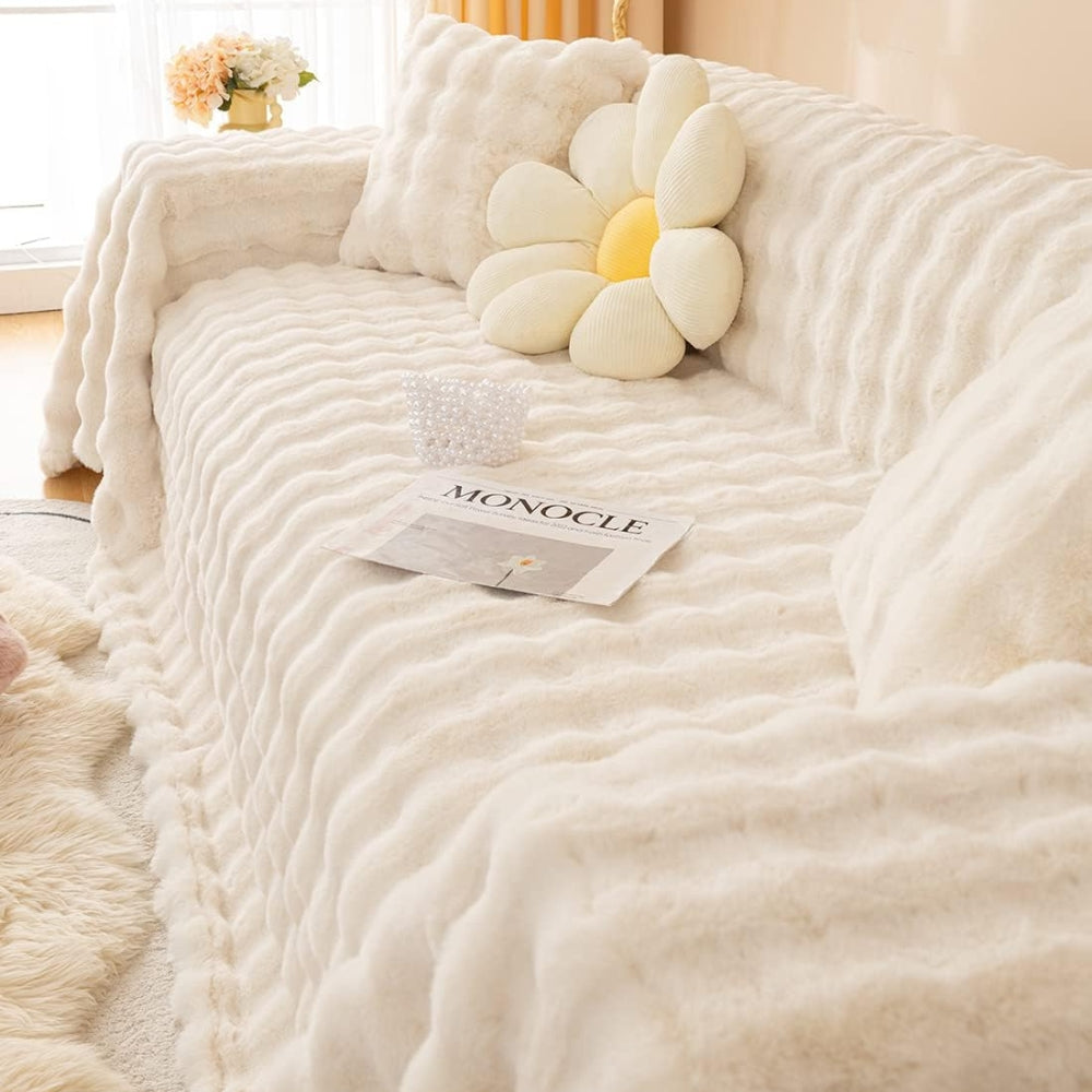Sofa Cover Faux Rabbit Fur Stretch-Fit & Non-Slip