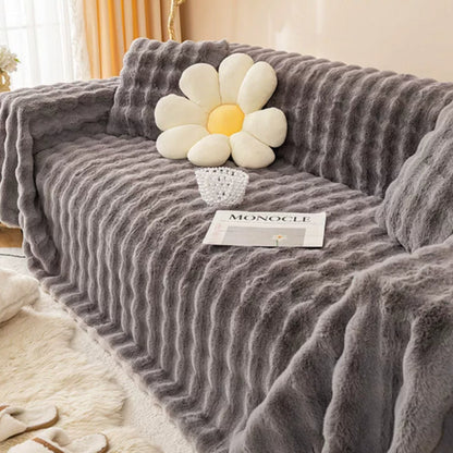 Sofa Cover Faux Rabbit Fur Stretch-Fit & Non-Slip