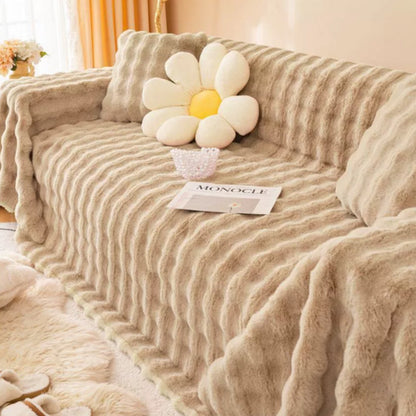Sofa Cover Faux Rabbit Fur Stretch-Fit & Non-Slip