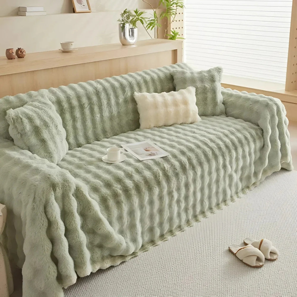 Sofa Cover Faux Rabbit Fur Stretch-Fit & Non-Slip