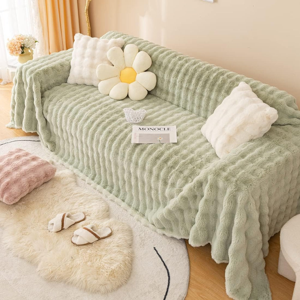 Sofa Cover Faux Rabbit Fur Stretch-Fit & Non-Slip