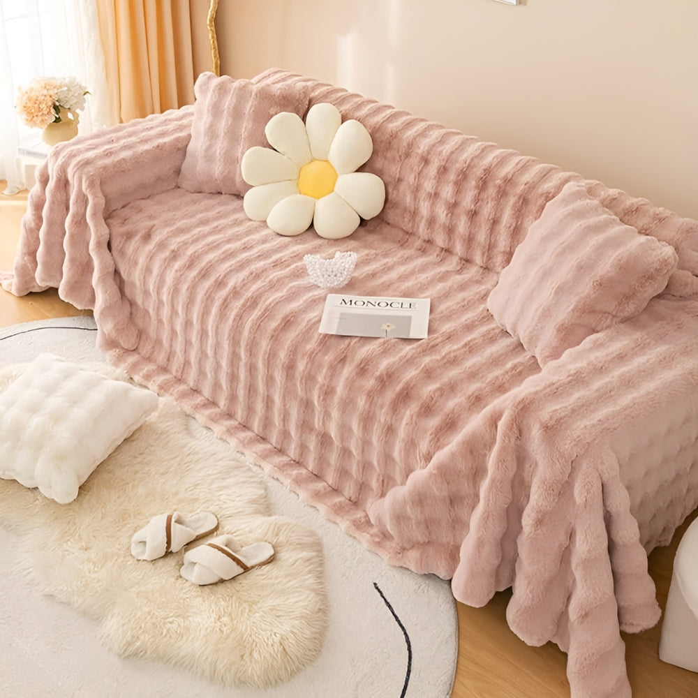 Sofa Cover Faux Rabbit Fur Stretch-Fit & Non-Slip