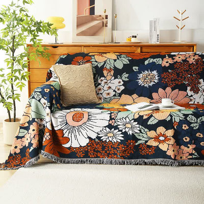 Sofa Cover Floral Tassel Pure Cotton & Machine Washable