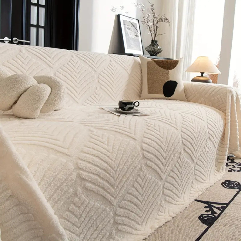 Sofa Cover Herringbone Fleece Cotton Blend Machine Washable