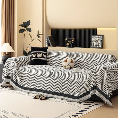 Sofa Cover Jacquard Knit Microfiber Blend & Tassel Fringe