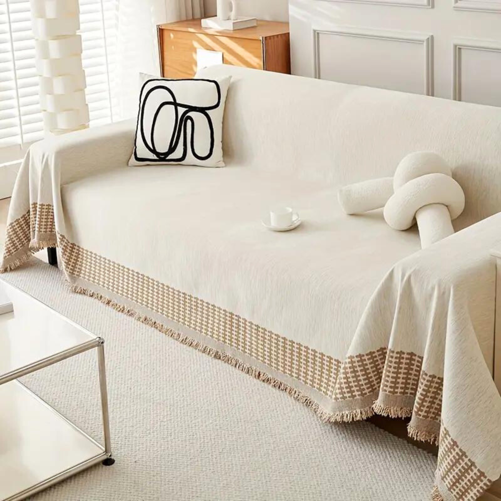 Sofa Cover Jacquard & Tassel Stain-Resistant