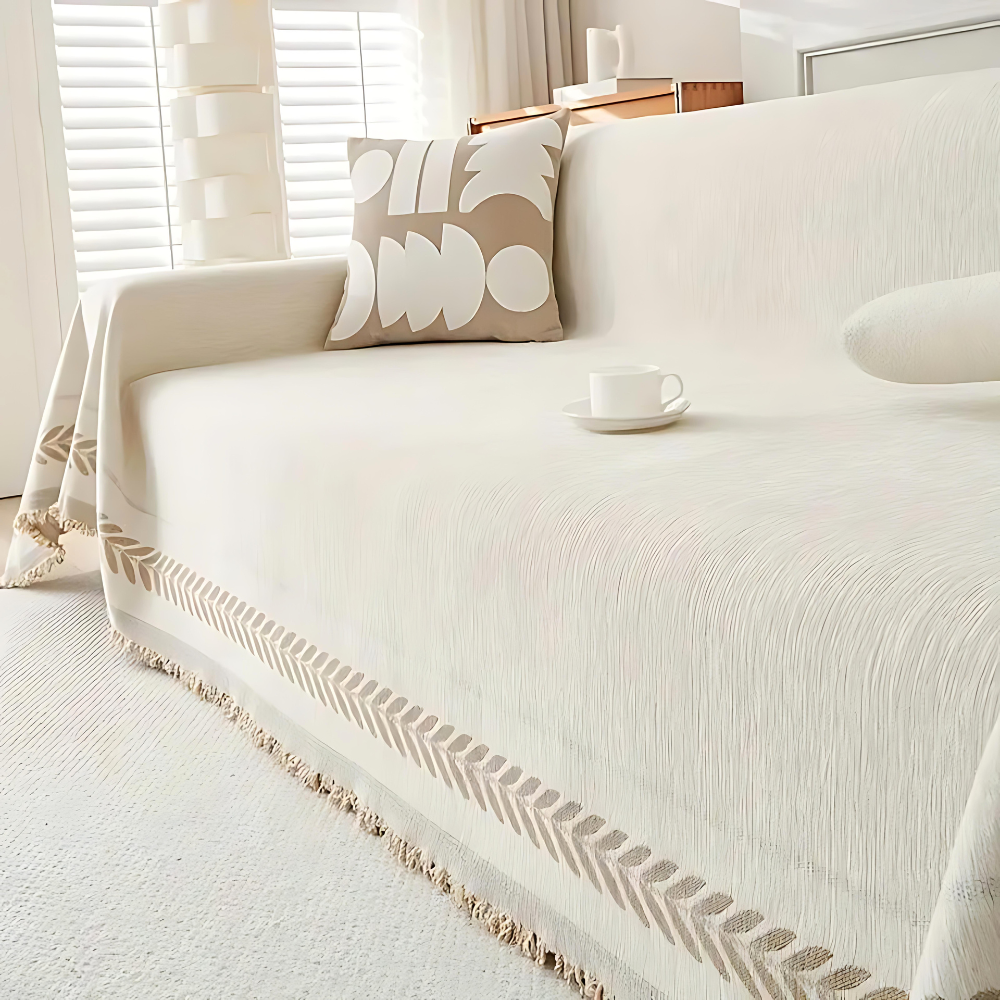 Sofa Cover Jacquard & Tassel Stain-Resistant