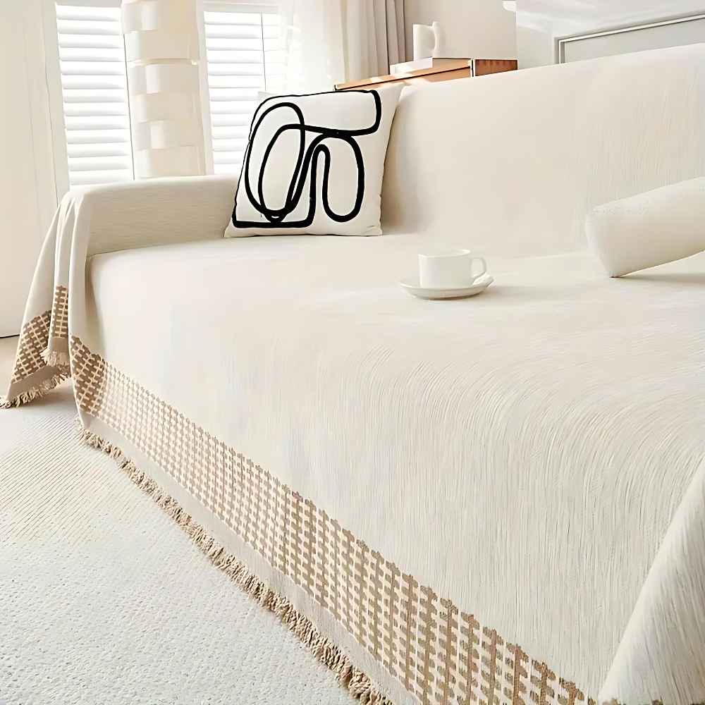 Sofa Cover Jacquard & Tassel Stain-Resistant