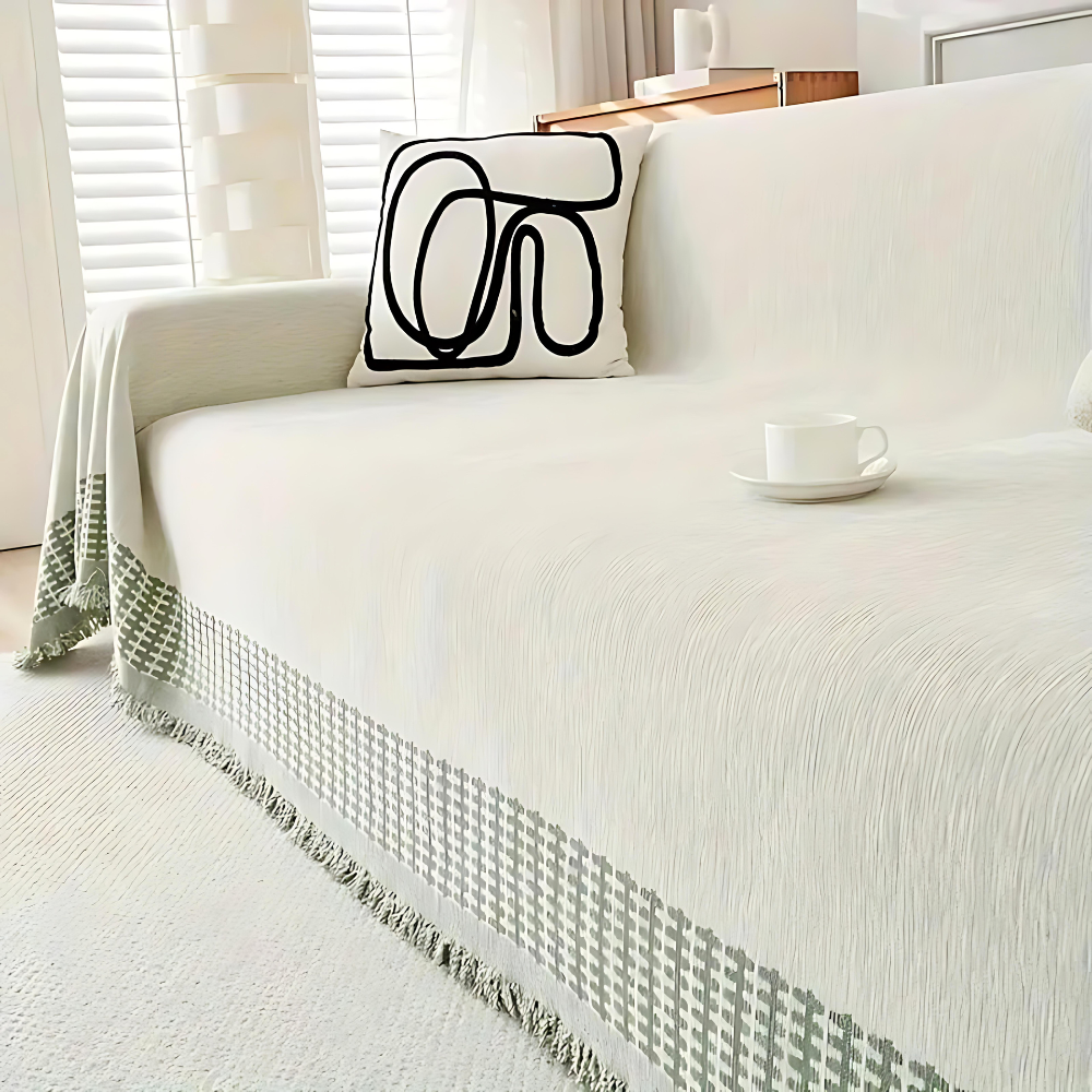 Sofa Cover Jacquard & Tassel Stain-Resistant