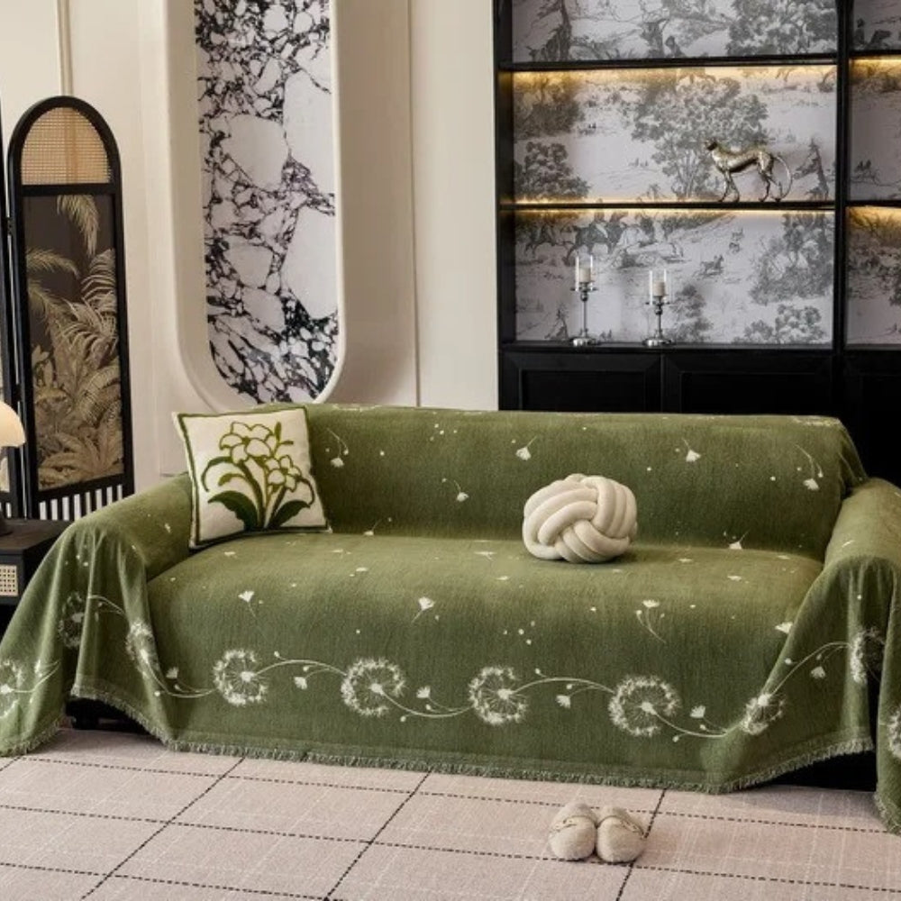 Sofa Cover Japandi Dandelion Print Breathable Microfiber Machine Washable