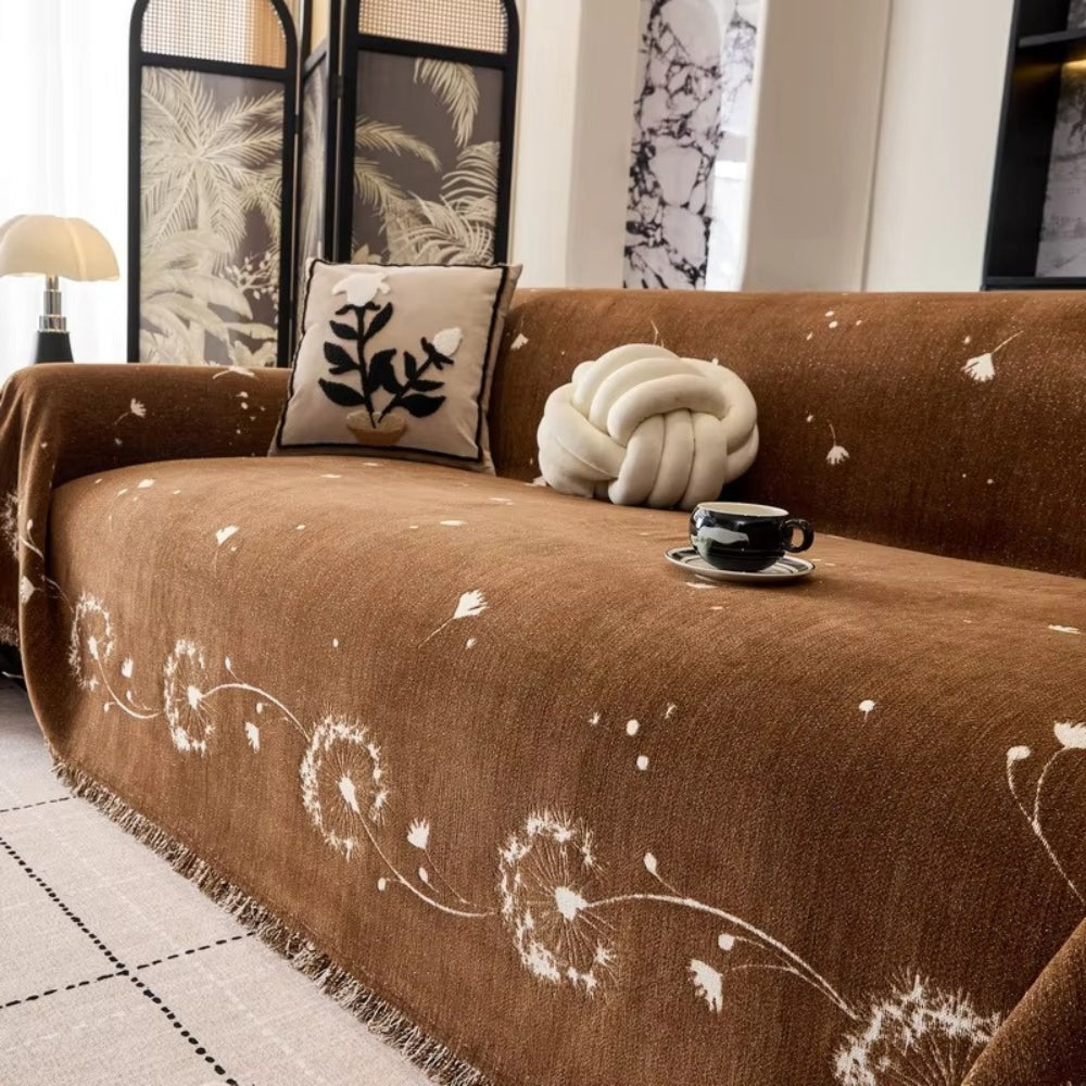 Sofa Cover Japandi Dandelion Print Breathable Microfiber Machine Washable