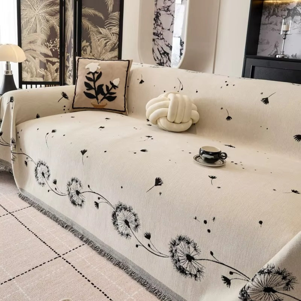 Sofa Cover Japandi Dandelion Print Breathable Microfiber Machine Washable
