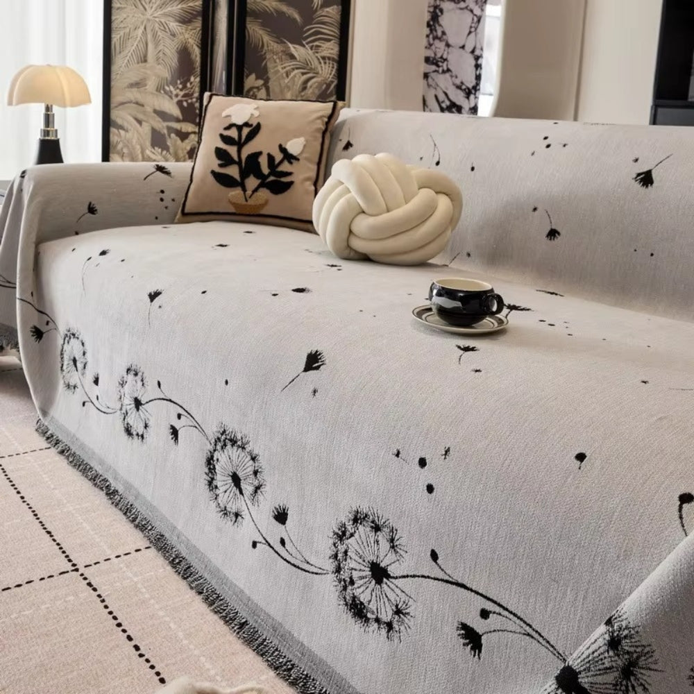 Sofa Cover Japandi Dandelion Print Breathable Microfiber Machine Washable