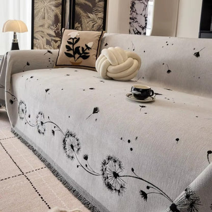 Sofa Cover Japandi Dandelion Print Breathable Microfiber Machine Washable