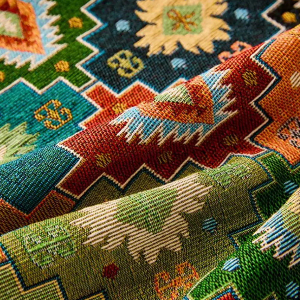 Sofa Cover Kilim-Inspired Microfiber Blend Tassel Trim