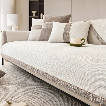 Sofa Cover Linen-Texture Non-Slip Machine-Washable Pet-Friendly Protection