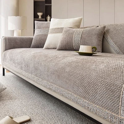 Sofa Cover Linen-Texture Non-Slip Machine-Washable Pet-Friendly Protection
