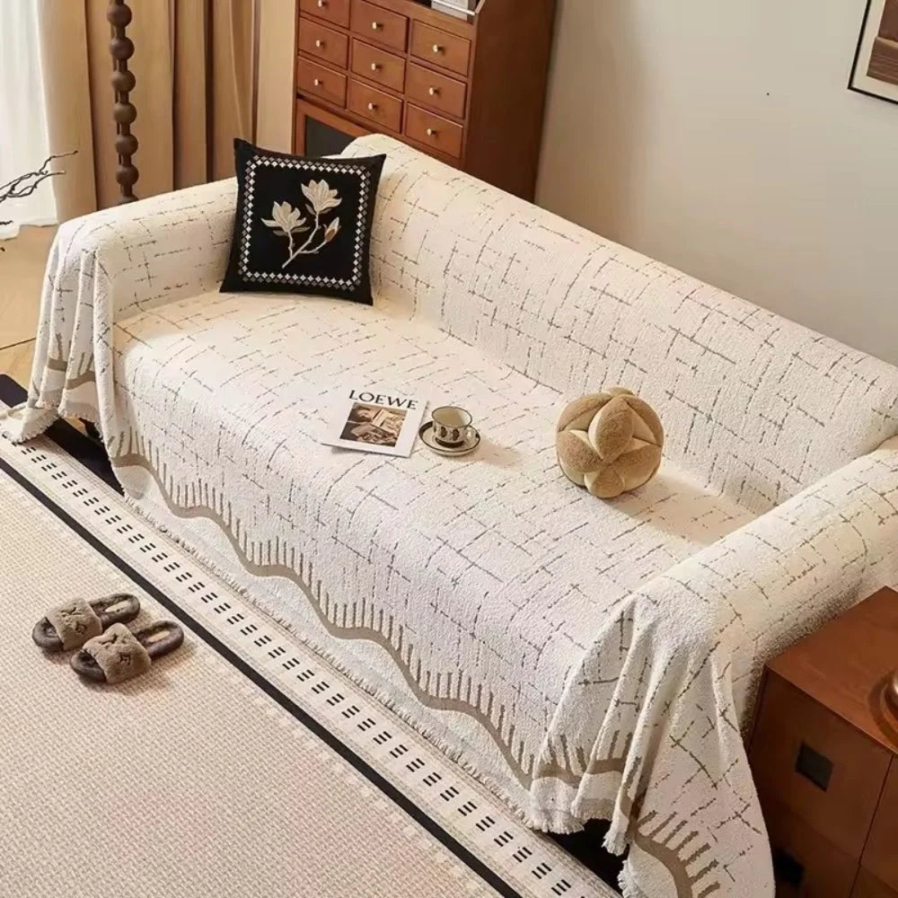 Sofa Cover Microfiber Blend Fringed Washable