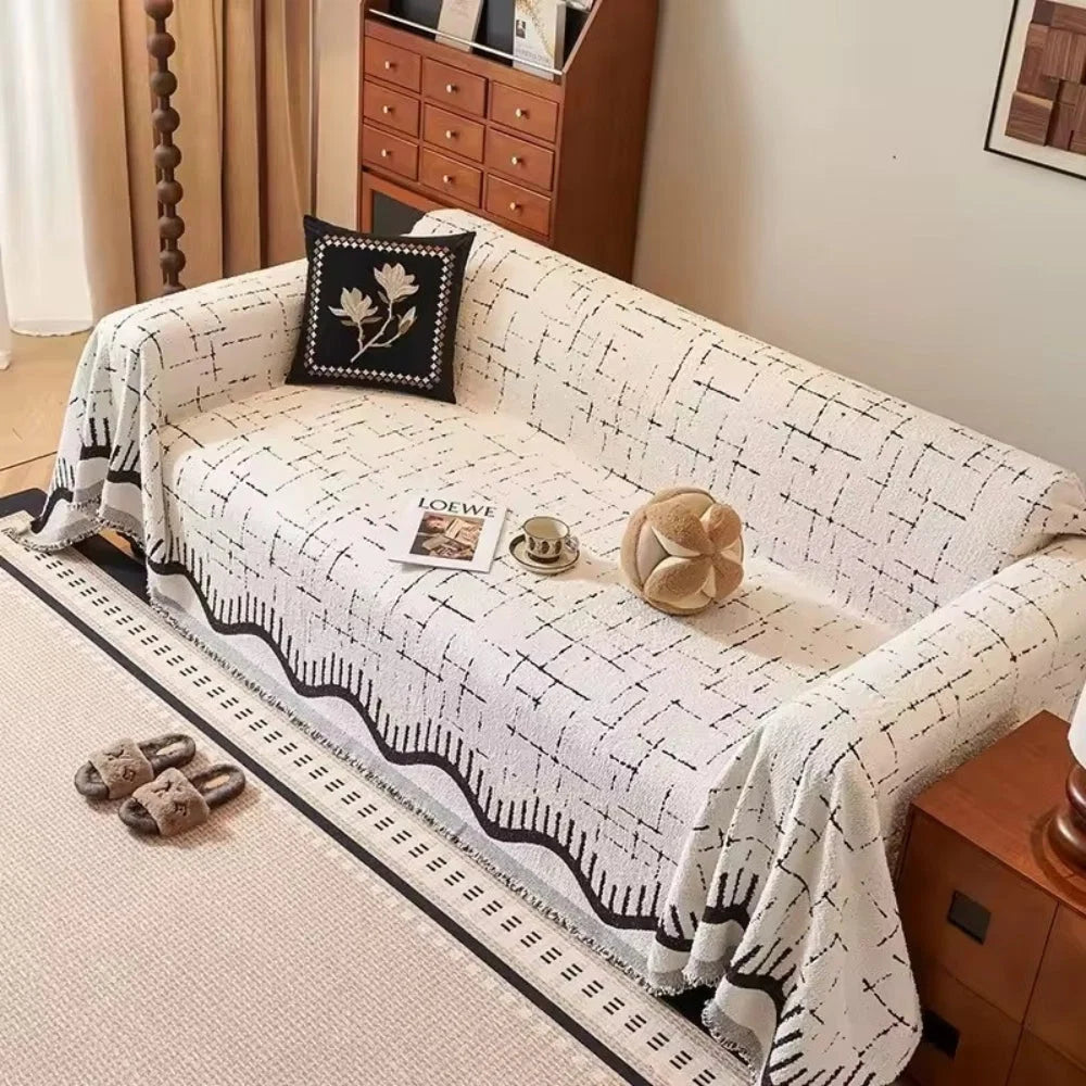 Sofa Cover Microfiber Blend Fringed Washable