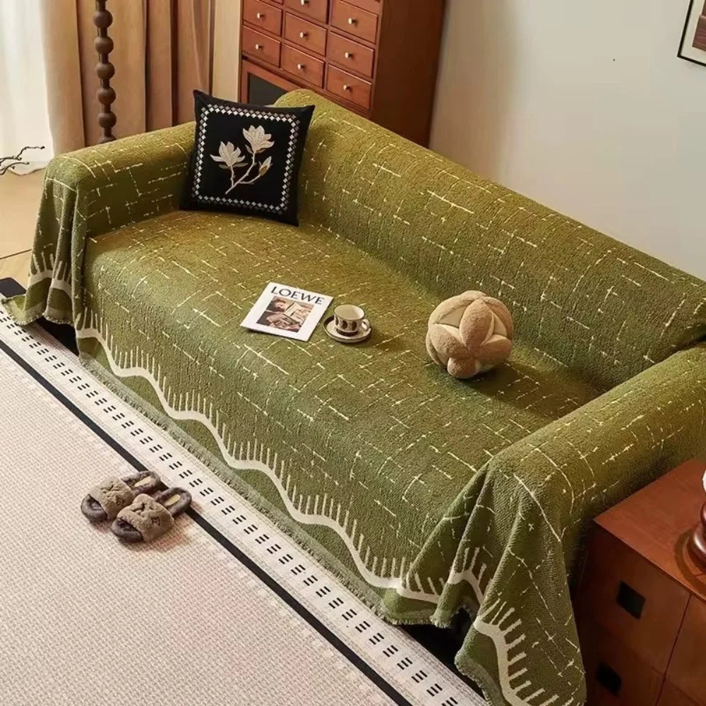 Sofa Cover Microfiber Blend Fringed Washable